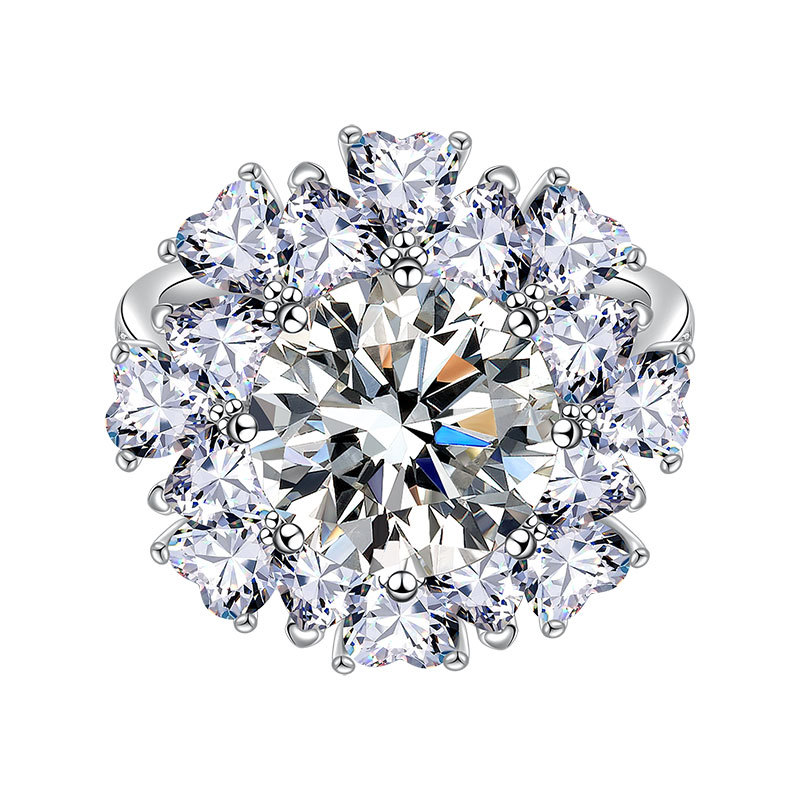 Cross-Border S925 Sterling Silver Women's Large Ring Five-Carat Proposal Ring Moissanite High Carbon Stone Manufacturer Empty Support Spot Wholesale - Image 5