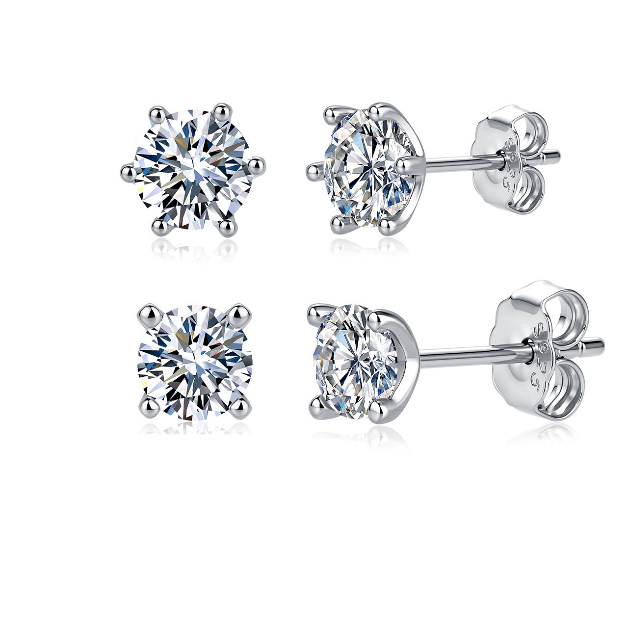 S925 Sterling Silver Six-Prong Moissanite Earrings, High-End, Classic, Simple, Versatile Women's Earrings, Wholesale in Stock