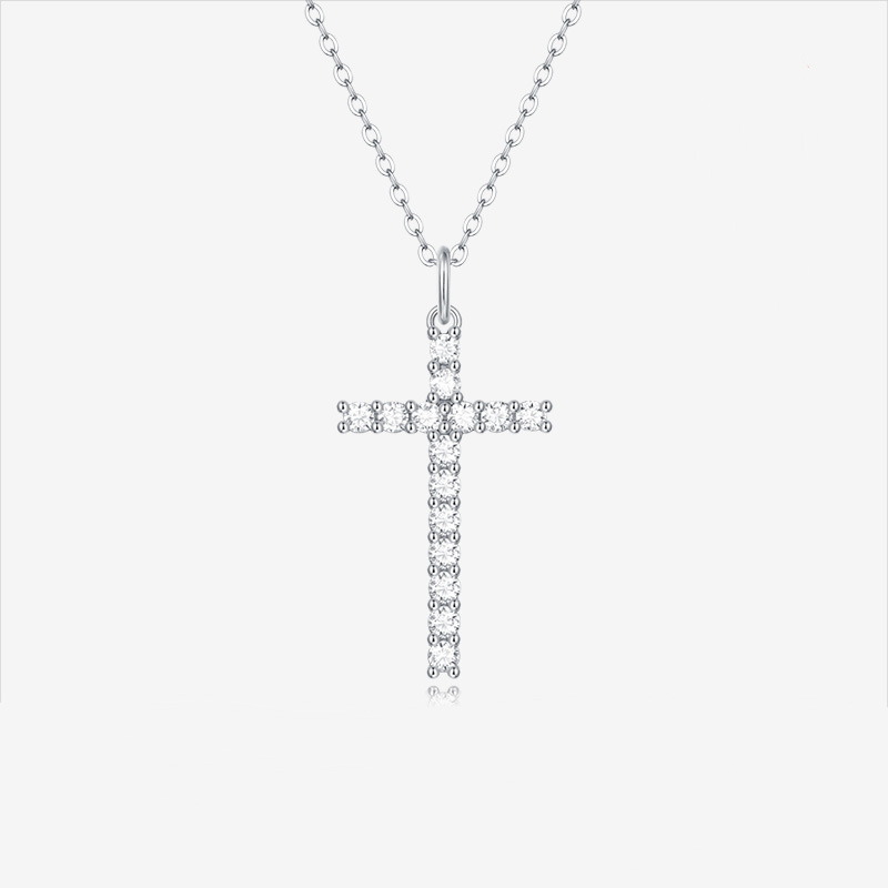 925 Silver Faith Pendant Necklace Fashionable Silver Jewelry Accessible Luxury High-End Moissanite Cross Clavicle Chain Wholesale - Image 2