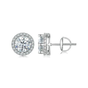 Silver charm classic four-claw 1 karat Mosan diamond earrings women's exquisite shining court style s925 sterling silver earrings