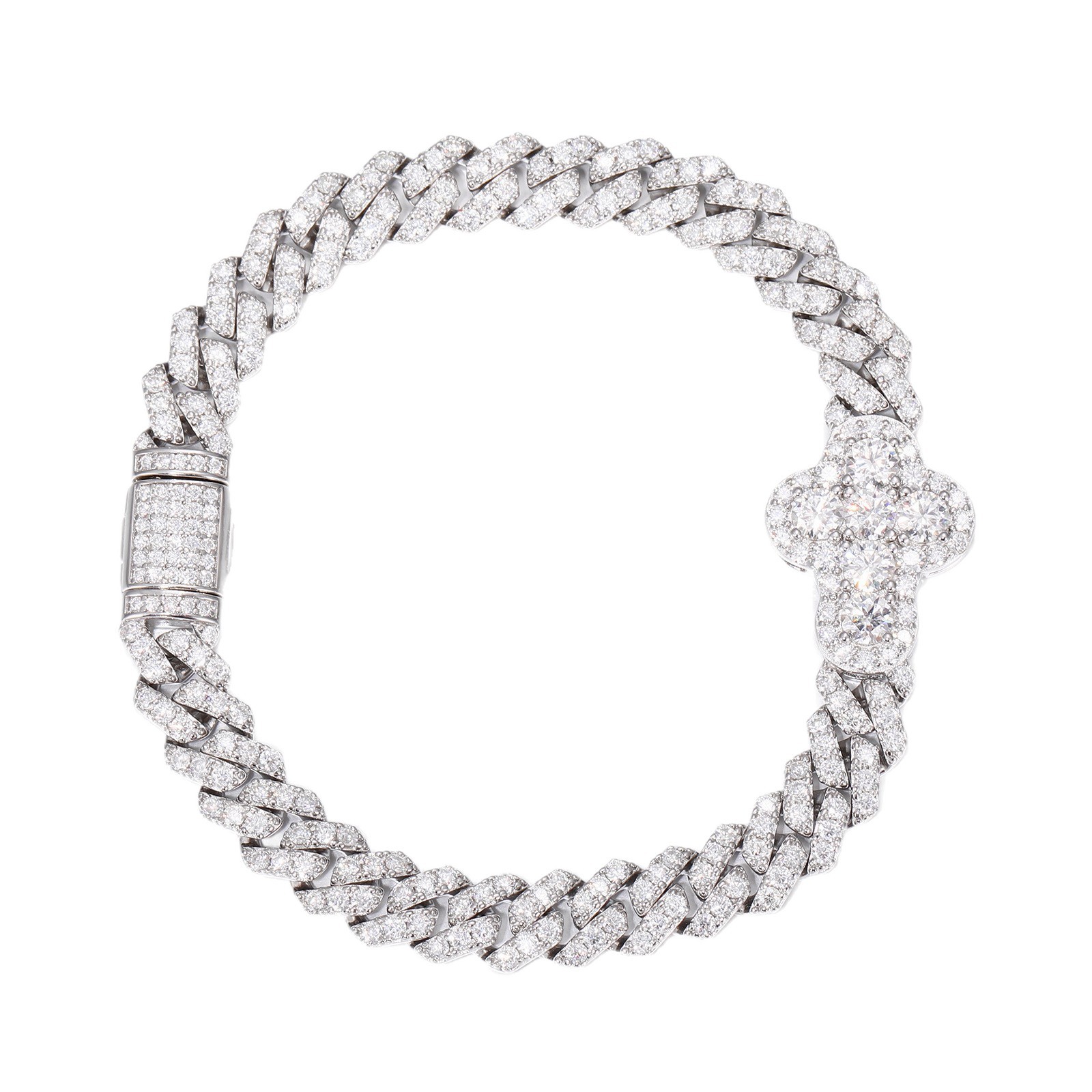 European and American Cross-Border Hip-Hop Single-Row Diamond-Shaped Silver Moissanite Cuban Bracelet, High-End Hot-Selling Accessory, Men's Bracelet Jewelry