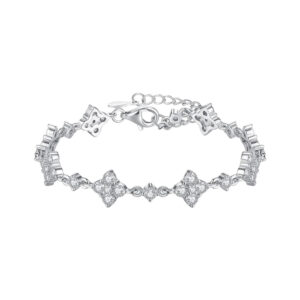 925 Sterling Silver Moissanite Four-Leaf Clover Bracelet for Women Niche High-End Adjustable Bracelet Douyin Same Style Silver Jewelry Silver S
