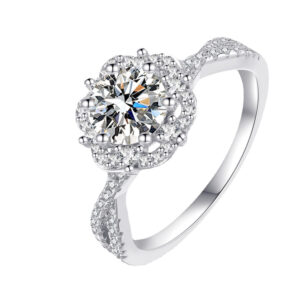 S925 Sterling Silver Moissanite One-Carat Elsa Princess Ring with Cross Lines and Diamonds, Elegant and High-End Women's Ring