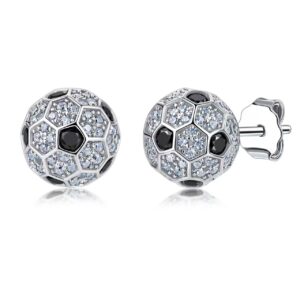 Cross-Border Hot-Selling S925 Sterling Silver Football Earrings, European and American Style, Black and White Diamond-Studded, Niche Design Earrings, Direct Supply from the Factory