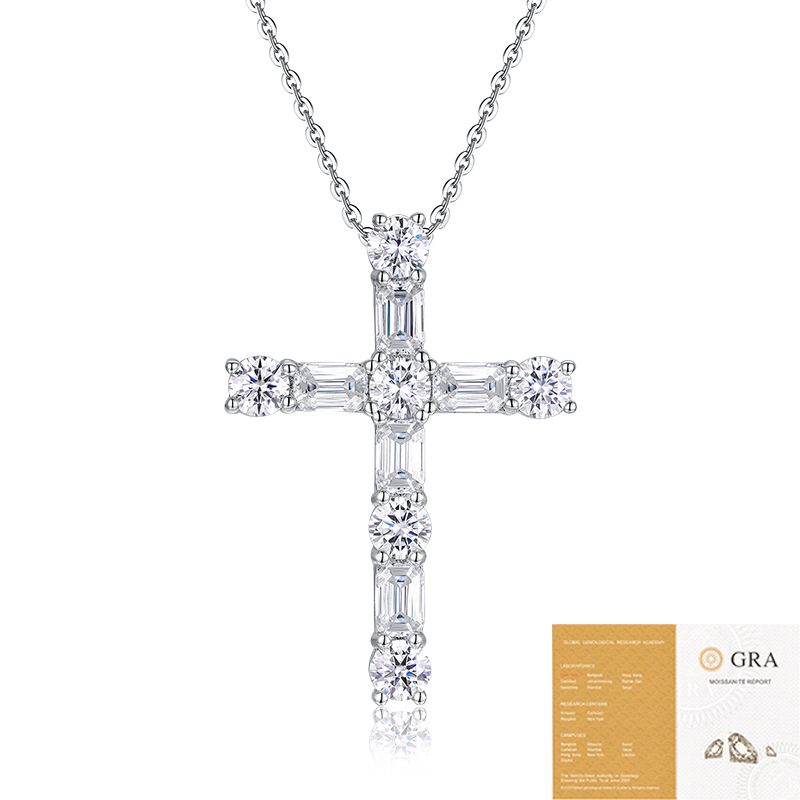 925 Silver Faith Pendant Necklace Fashionable Silver Jewelry Accessible Luxury High-End Moissanite Cross Clavicle Chain Wholesale - Image 6