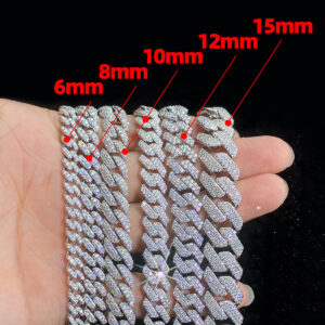 Cross-border foreign trade 925 silver moissanite hip-hop Cuban chain bracelet necklace 6-8-10-12-15mm in stock manufacturers