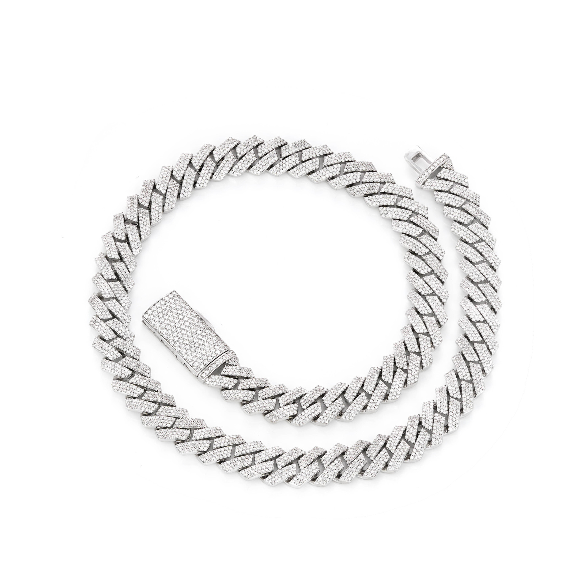 Western Hip-Hop Style 12mm Triple-Row Diamond-Cut Cuban Link Chain – Brass Inlaid with VVS-Grade Moissanite