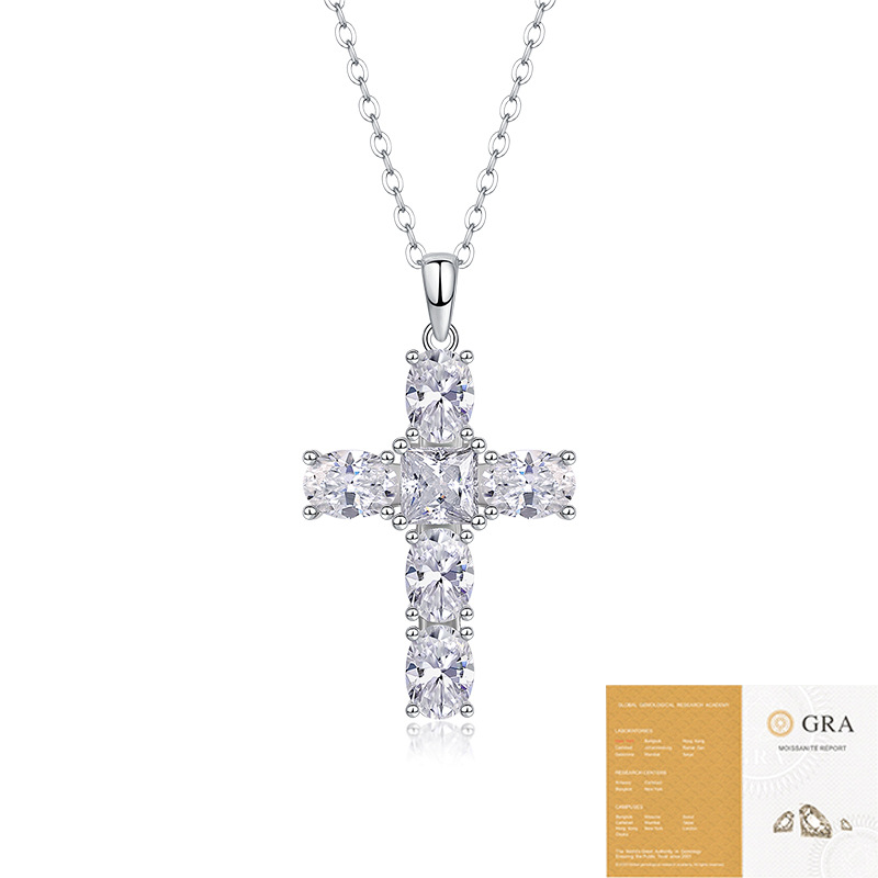 925 Silver Faith Pendant Necklace Fashionable Silver Jewelry Accessible Luxury High-End Moissanite Cross Clavicle Chain Wholesale - Image 12