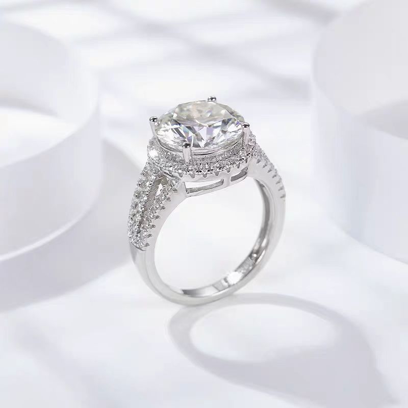 Sterling silver ring female 5 karat luxury princess round bag moissanite high carbon stone diamond ring empty holder cross-border supply wholesale - Image 4