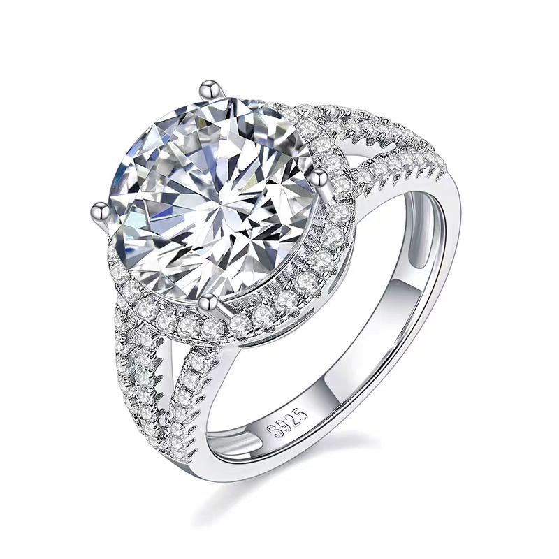 Sterling silver ring female 5 karat luxury princess round bag moissanite high carbon stone diamond ring empty holder cross-border supply wholesale