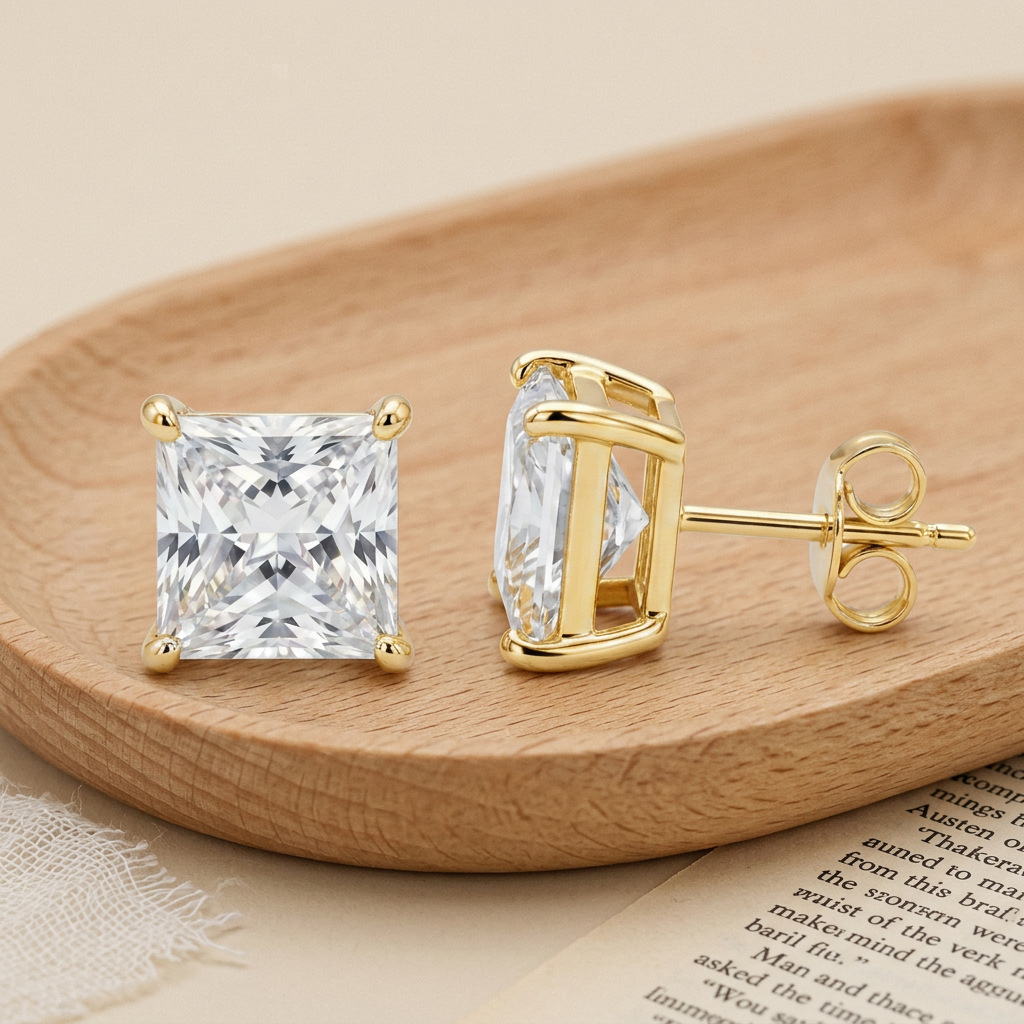 Princess Cut D Color VVS Moissanite Stud Earrings - Image 6