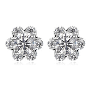 S925 silver inlaid mosang snowflake earrings women's Japanese and Korean earrings are not easy to be allergic ear jewelry birthday gift for girlfriend