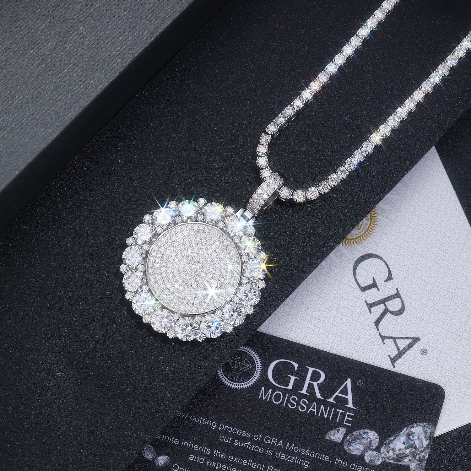 Cross-Border S925 Silver Inlaid Moissanite Pendant, Large and Bold, Can Be Worn with a Tennis Chain, Moissanite Tennis Necklace - Image 3