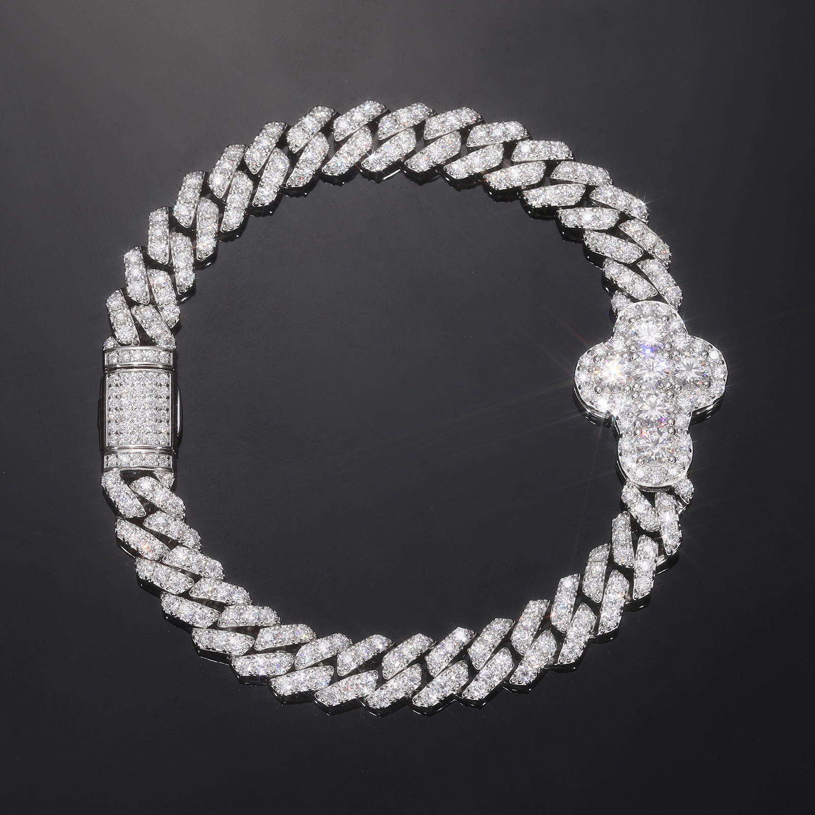 European and American Cross-Border Hip-Hop Single-Row Diamond-Shaped Silver Moissanite Cuban Bracelet, High-End Hot-Selling Accessory, Men's Bracelet Jewelry - Image 5