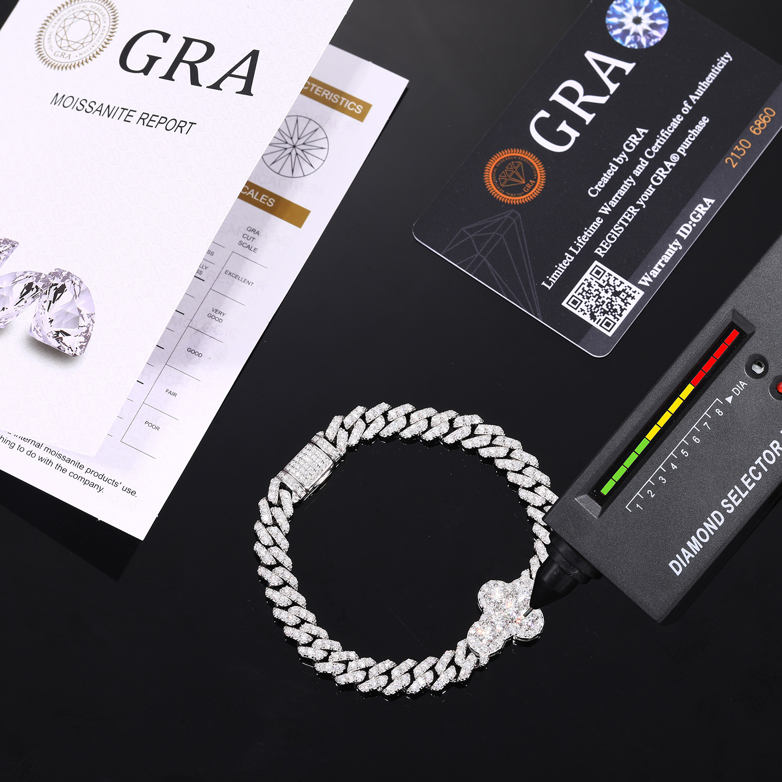 European and American Cross-Border Hip-Hop Single-Row Diamond-Shaped Silver Moissanite Cuban Bracelet, High-End Hot-Selling Accessory, Men's Bracelet Jewelry - Image 3
