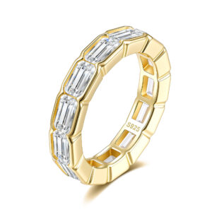 New European and American Style S925 Sterling Silver D Color Emerald Cut Ring with Moissanite for Women, Ins-Style Niche Light Luxury