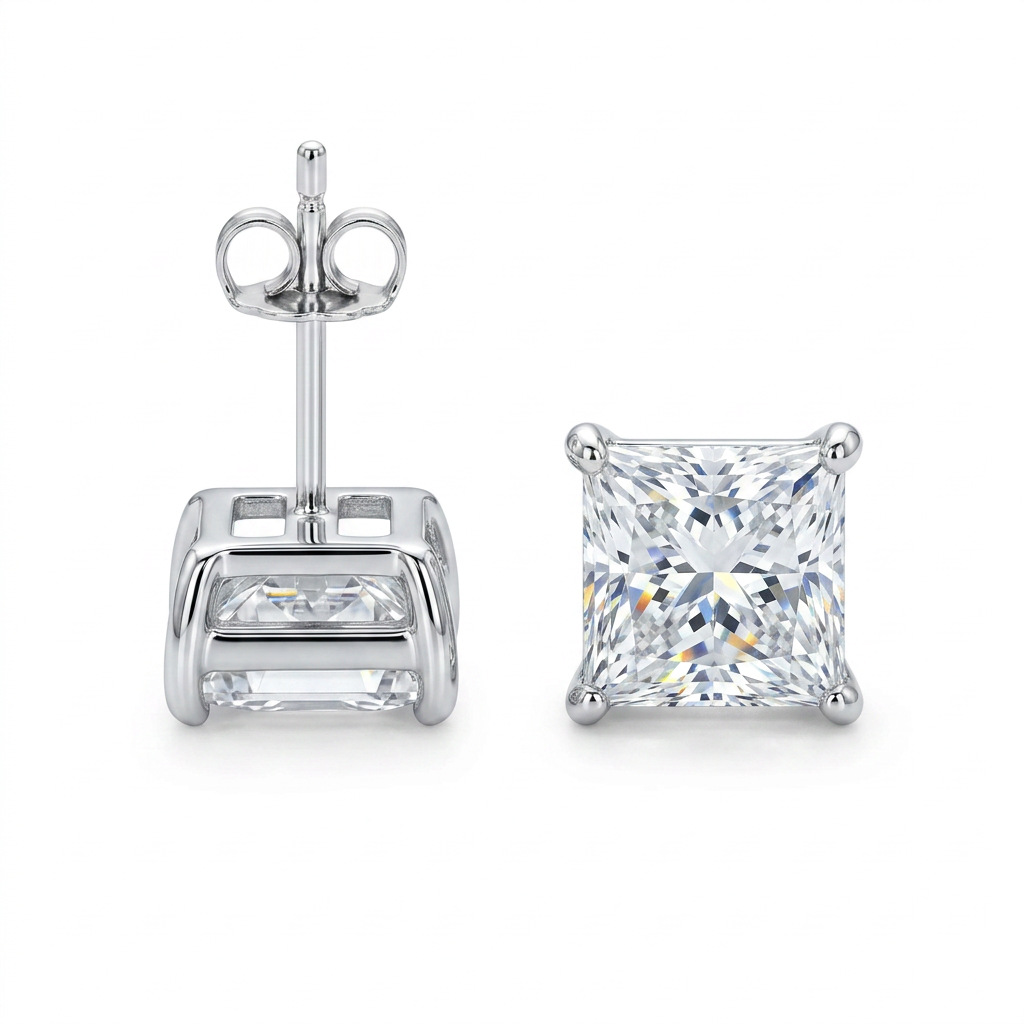 Princess Cut D Color VVS Moissanite Stud Earrings - Image 5