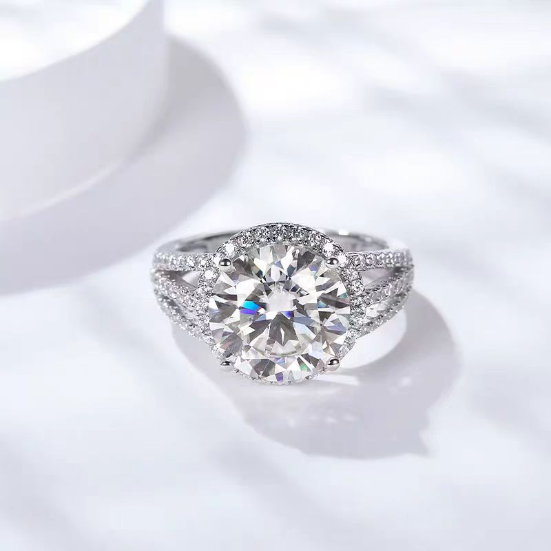 Sterling silver ring female 5 karat luxury princess round bag moissanite high carbon stone diamond ring empty holder cross-border supply wholesale - Image 2