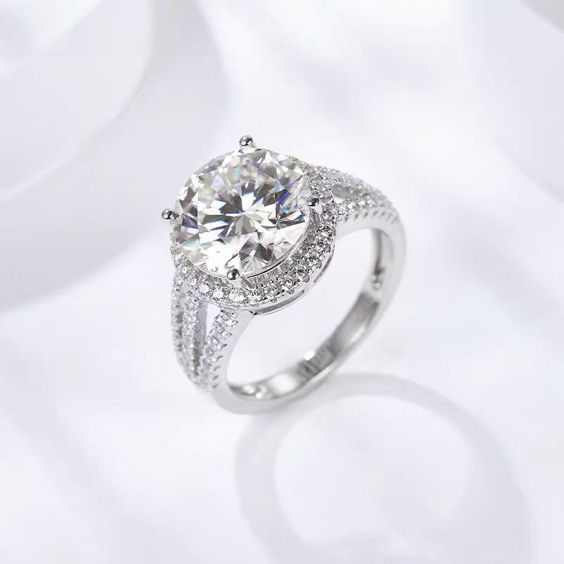 Sterling silver ring female 5 karat luxury princess round bag moissanite high carbon stone diamond ring empty holder cross-border supply wholesale - Image 3