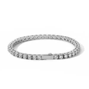 European and American Hip-Hop Spring Buckle Moissanite Bracelet for Men, Stainless Steel Tennis Chain, Cross-Border Simple Titanium Steel Jewelry Customization