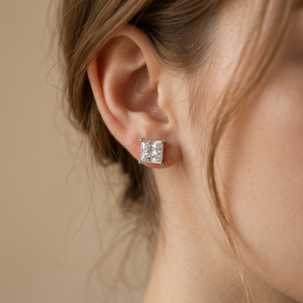 Princess cut moissanite earrings for women
