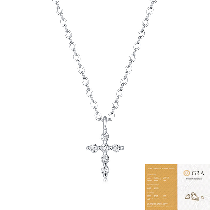 925 Silver Faith Pendant Necklace Fashionable Silver Jewelry Accessible Luxury High-End Moissanite Cross Clavicle Chain Wholesale - Image 14