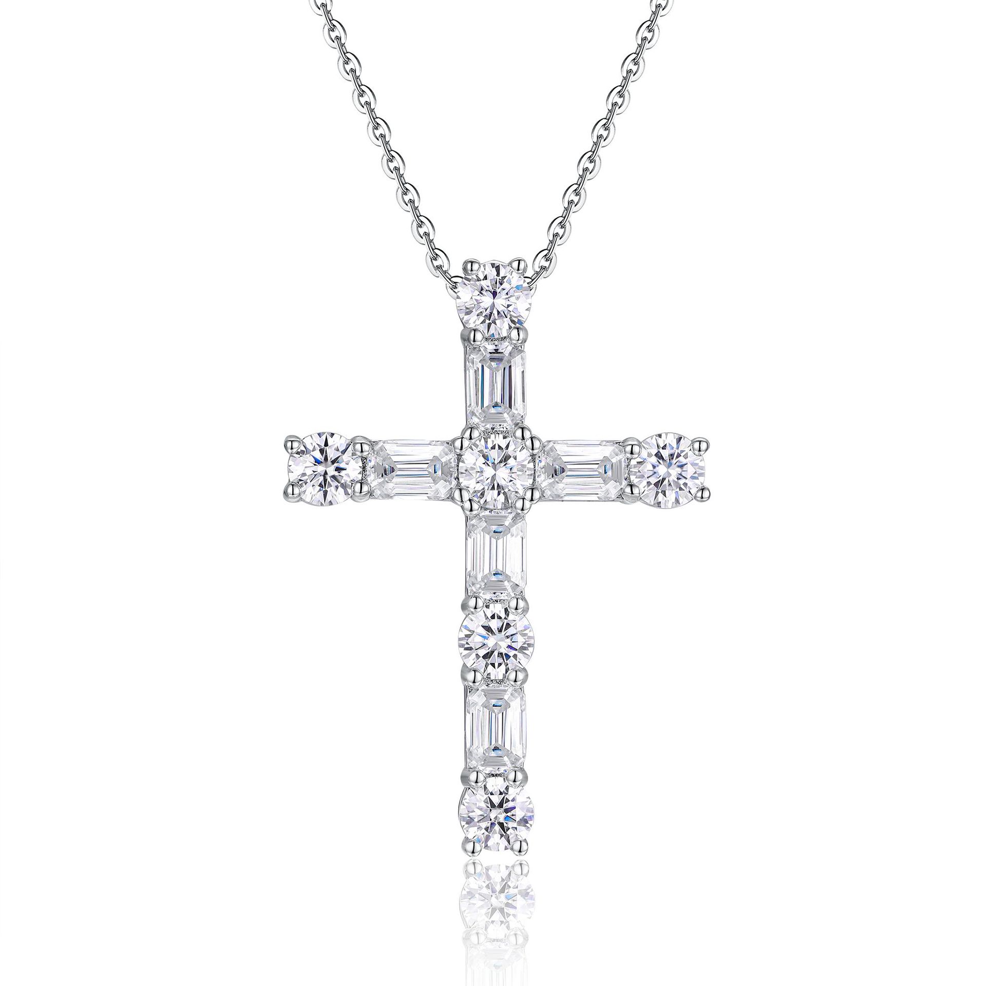 925 Silver Faith Pendant Necklace Fashionable Silver Jewelry Accessible Luxury High-End Moissanite Cross Clavicle Chain Wholesale - Image 5