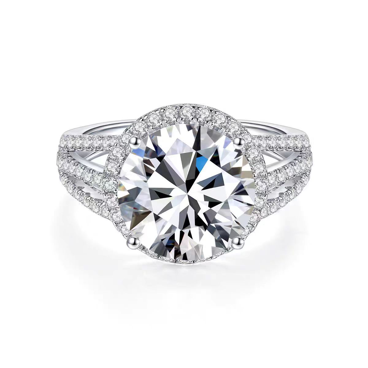 Sterling silver ring female 5 karat luxury princess round bag moissanite high carbon stone diamond ring empty holder cross-border supply wholesale - Image 5