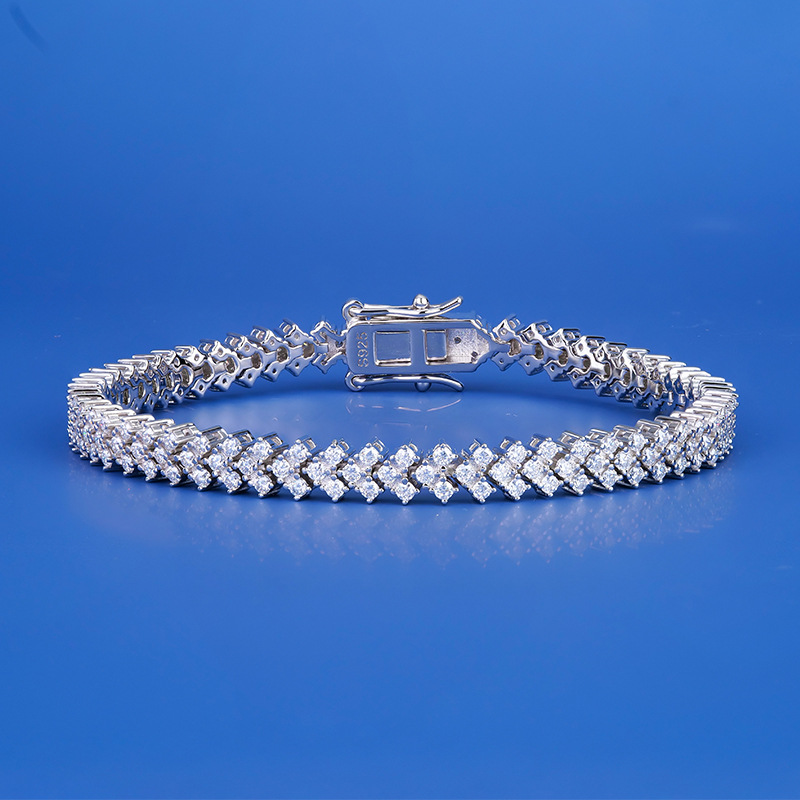 Cross-Border Moissanite Bracelet Ins Niche Design Girls Silver Single Row Tennis Chain Heart Simple Elegant Hand Jewelry