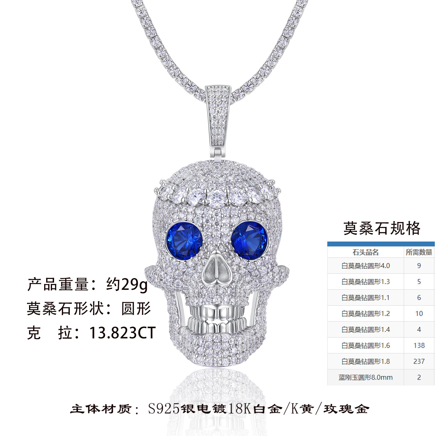 Cross-Border S925 Silver Inlaid Moissanite Pendant, Large and Bold, Can Be Worn with a Tennis Chain, Moissanite Tennis Necklace - Image 6