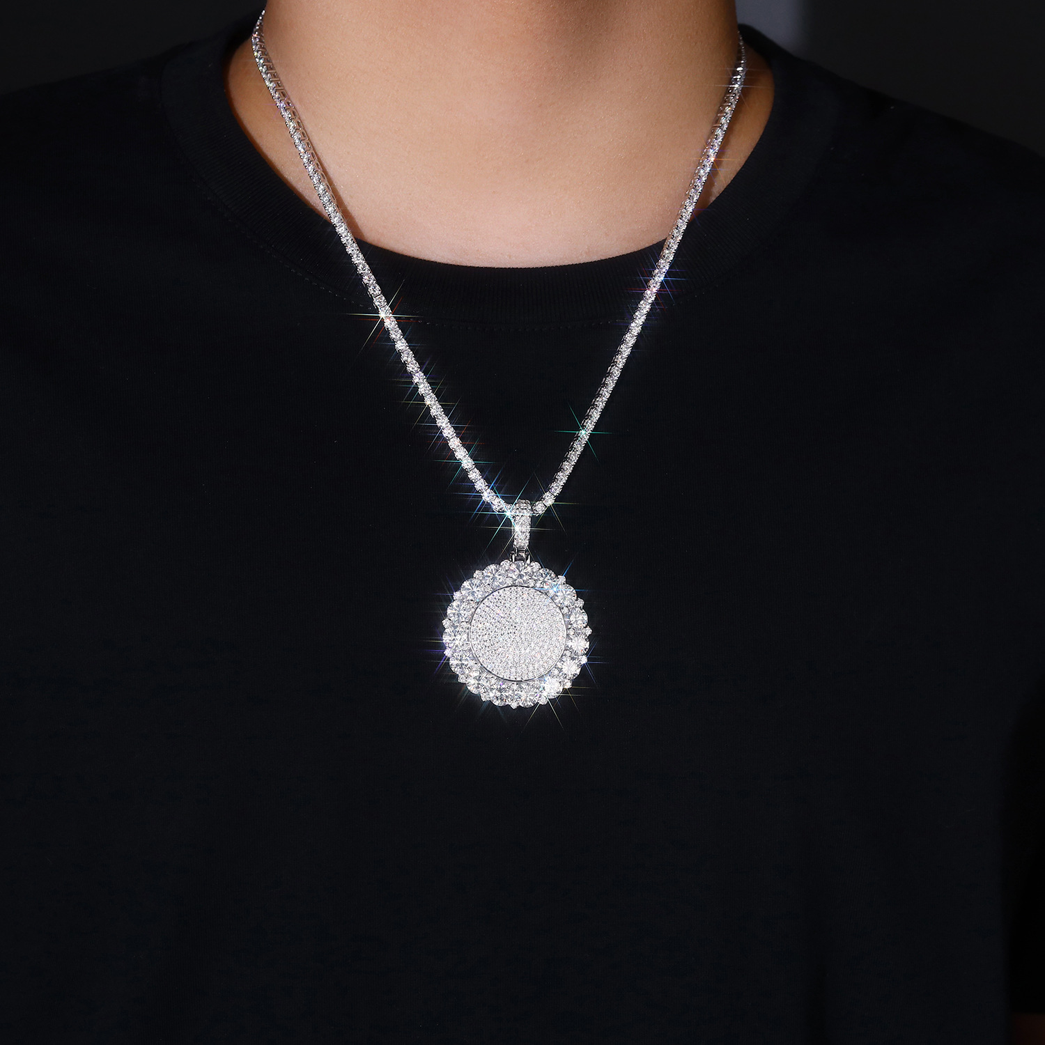 Cross-Border S925 Silver Inlaid Moissanite Pendant, Large and Bold, Can Be Worn with a Tennis Chain, Moissanite Tennis Necklace - Image 4