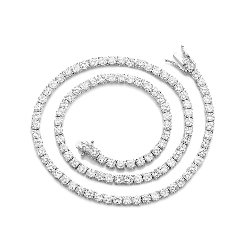 In-Stock S925 Silver Moissanite Single-Row Tennis Chain Bracelet and Necklace for Men and Women, 520 Gift for Girlfriend