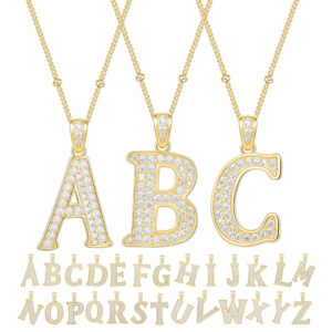 European and American Cross-Border Hot-Selling 925 Silver Pendant with D-Color Moissanite, 26 English Letters Hip-Hop Pendant, Trendy Necklace with Spacer Beads