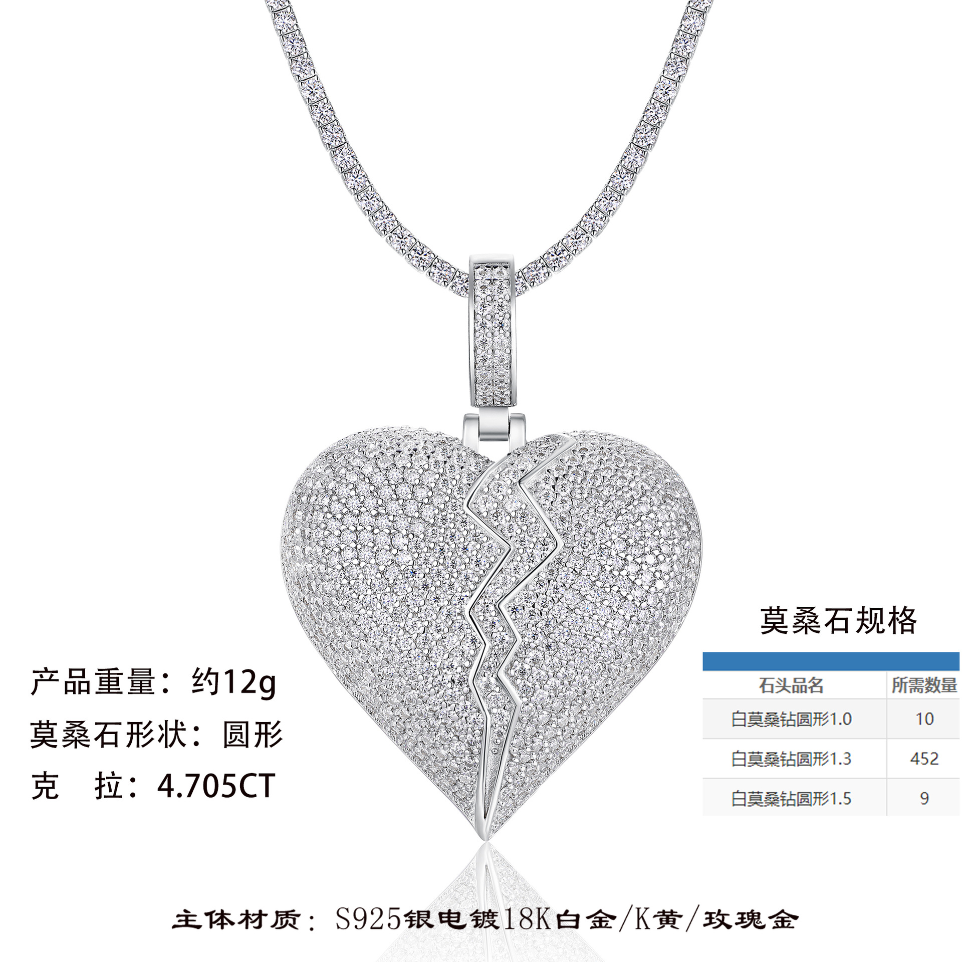 Cross-Border S925 Silver Inlaid Moissanite Pendant, Large and Bold, Can Be Worn with a Tennis Chain, Moissanite Tennis Necklace - Image 28