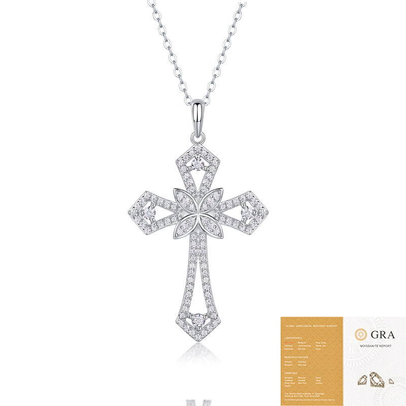 925 Silver Faith Pendant Necklace Fashionable Silver Jewelry Accessible Luxury High-End Moissanite Cross Clavicle Chain Wholesale - Image 9