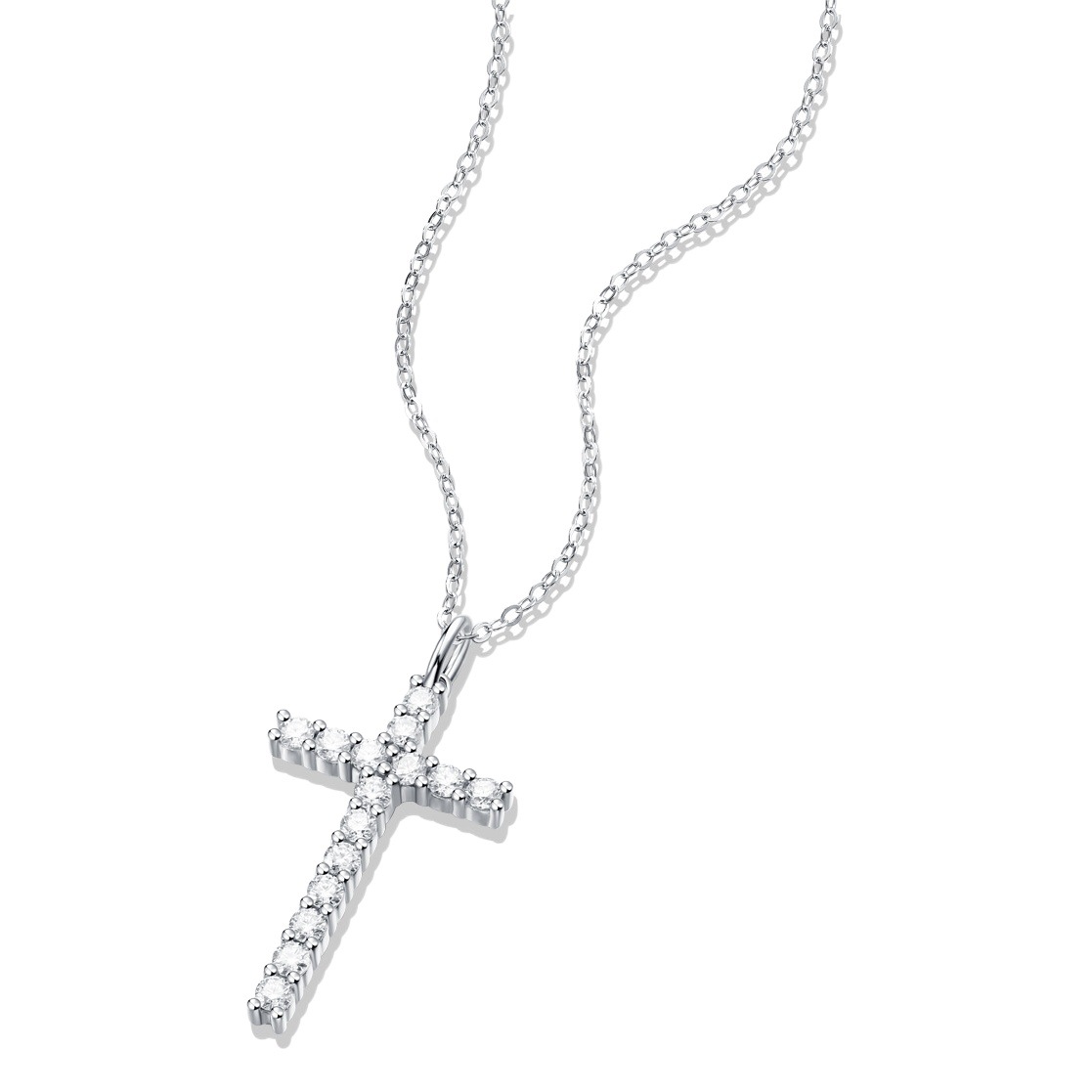 925 Silver Faith Pendant Necklace Fashionable Silver Jewelry Accessible Luxury High-End Moissanite Cross Clavicle Chain Wholesale - Image 3