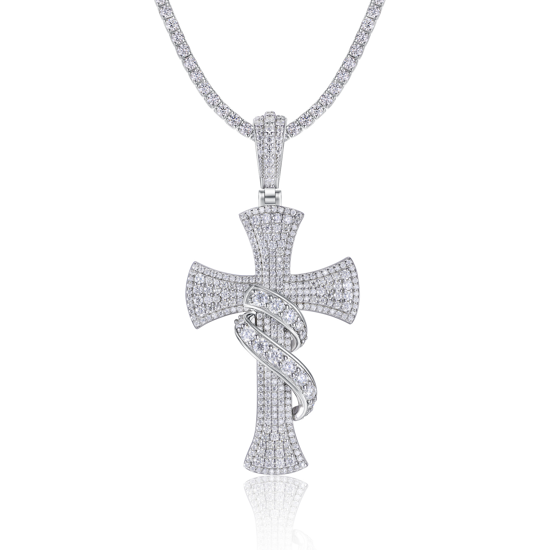 Cross-Border S925 Silver Inlaid Moissanite Pendant, Large and Bold, Can Be Worn with a Tennis Chain, Moissanite Tennis Necklace - Image 2