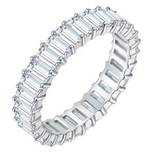 Cross-border source foreign trade best selling emerald full diamond ring 2*4mm rectangular d color full ring moissanite European and American ring