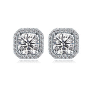 S925 Silver Cross-Border European and American Moissanite Silver Earrings, Popular Fashion High-End Full-Inlaid Square Minimalist Women's Earrings Wholesale