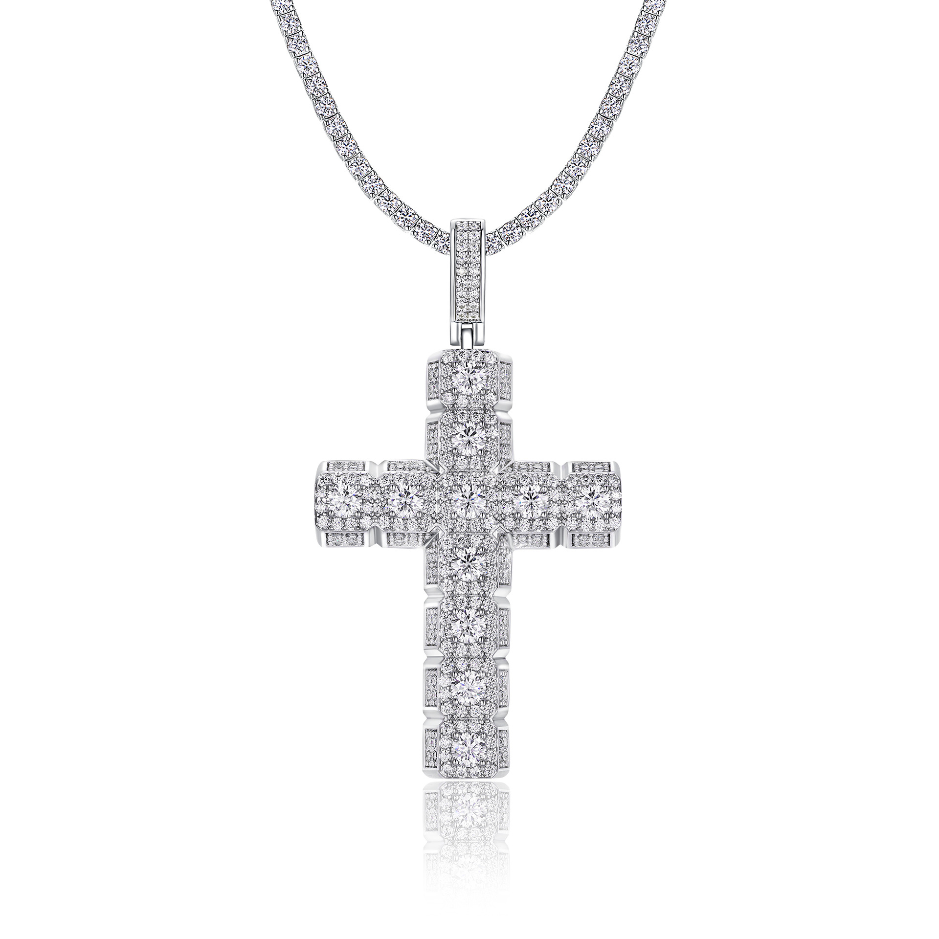 Cross-Border S925 Silver Inlaid Moissanite Pendant, Large and Bold, Can Be Worn with a Tennis Chain, Moissanite Tennis Necklace - Image 10