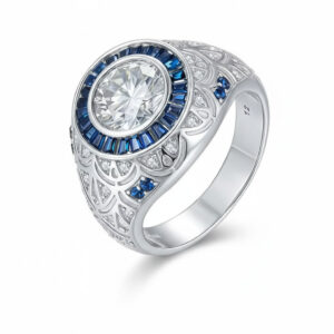 Cross-Border 3 Carat S925 Sterling Silver Inlaid D Color Moissanite Ring Men's High-End Ring Accessible Luxury European and American Style Accessories