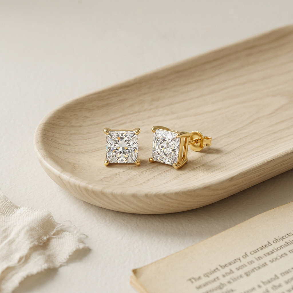 Princess Cut D Color VVS Moissanite Stud Earrings - Image 3
