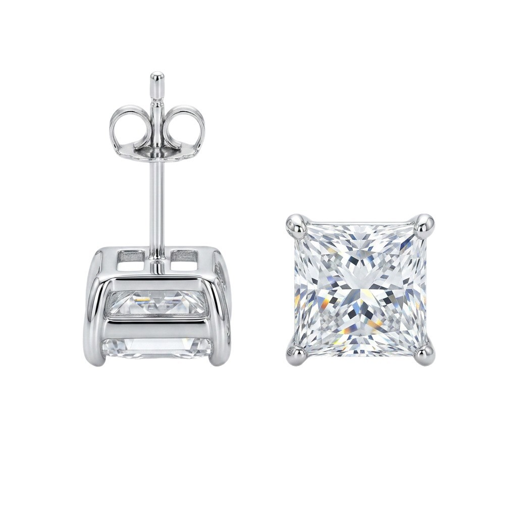 Princess Cut D Color VVS Moissanite Stud Earrings - Image 4