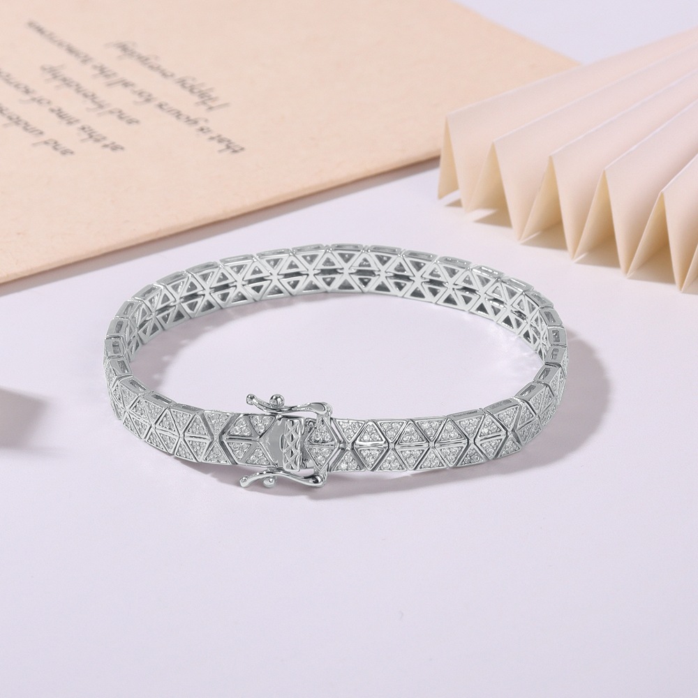 S925 Silver INS Hot Triangle Geometry Mosan Diamond Men's and Women's Personality Advanced Sense Hip Hop Elegant Accessories Bracelet - Image 2