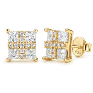 Princess Cut Moissanite Stud Earrings, 18k Gold Plated 925 Sterling Silver