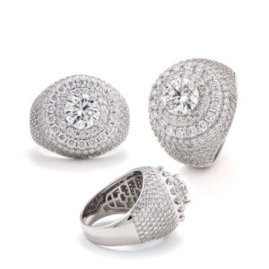 Cross-Border High-Quality In-Stock Men's Personalized Ring 925 Silver Vvs Moissanite Full of European and American Style Personality Ring