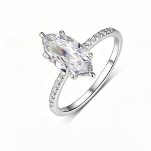 S925 Silver Marquise-Shaped Moissanite Ring Independent Station Hot-Selling Ring Simple Classic Moissanite Ring