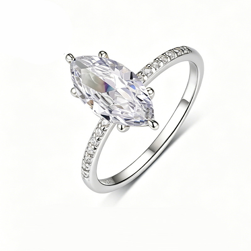 S925 Silver Marquise-Shaped Moissanite Ring Independent Station Hot-Selling Ring Simple Classic Moissanite Ring