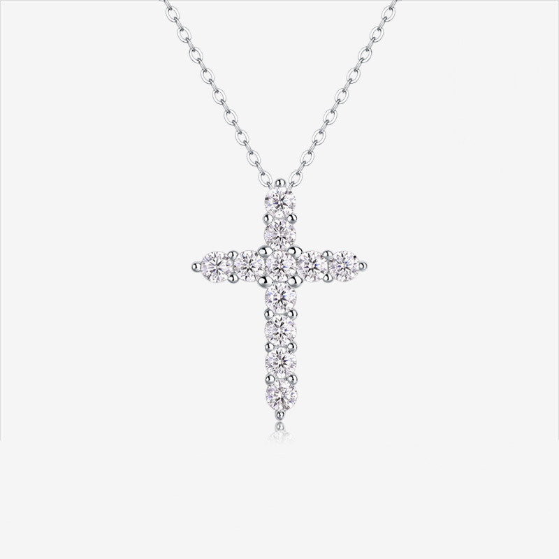 925 Silver Faith Pendant Necklace Fashionable Silver Jewelry Accessible Luxury High-End Moissanite Cross Clavicle Chain Wholesale - Image 15