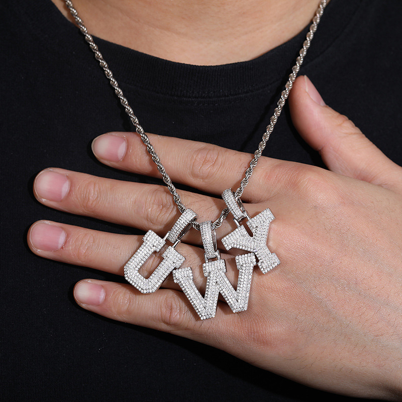 Europe and the United States new S925 silver inlaid moissanite pendant solid 26 letters pendant trend hip hop accessories spot - Image 3